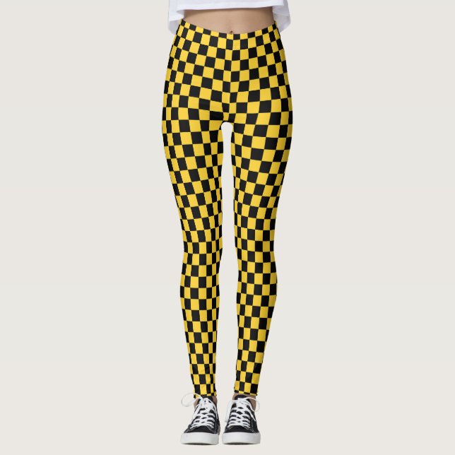Legging Padrão xadrez preto e dourado (Frente)