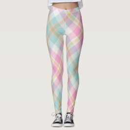 Legging Padrão Xadrez Rosa, Azul, Verde e Dourado