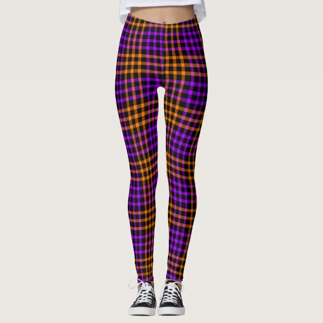Legging Padrão Xadrez Seamless Laranja Roxo (Frente)