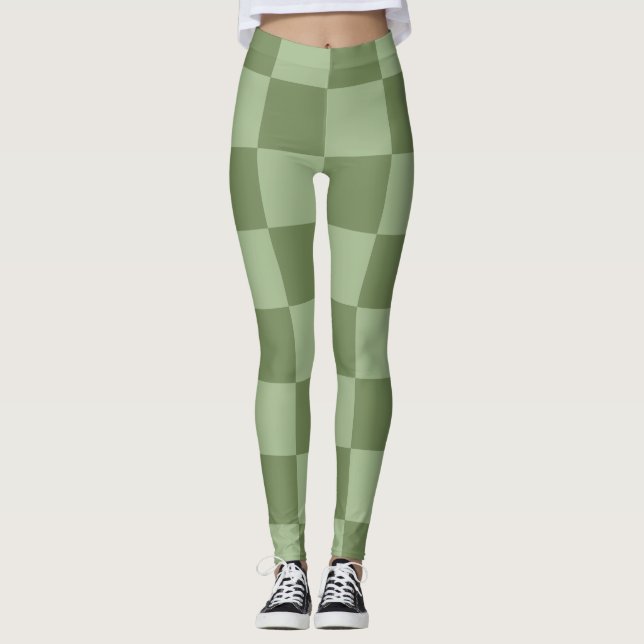 Legging Padrão Xadrez Verde Sage Minimalista (Frente)