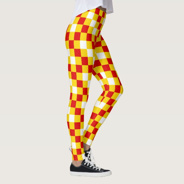 Legging Padrão Xadrez Vermelho Branco Amarelo Design  (Direita)