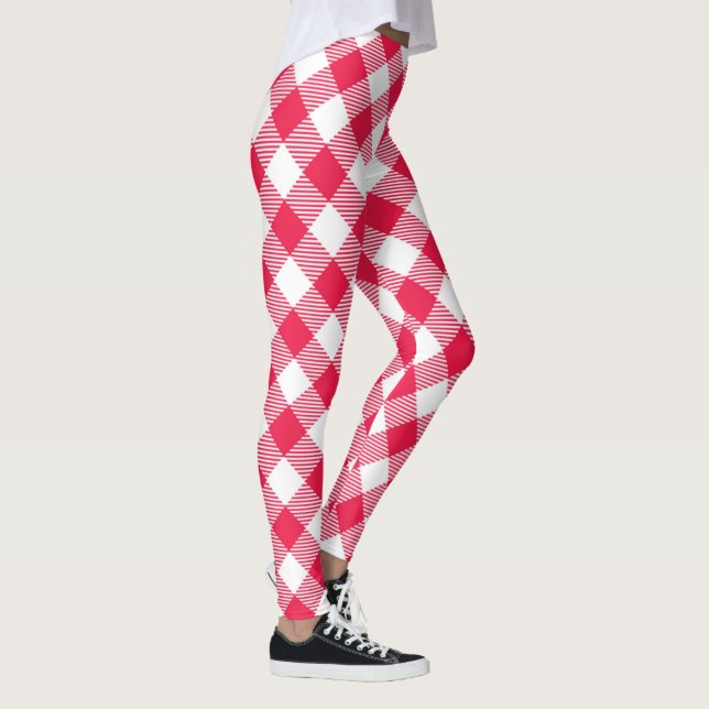 Legging Padrão Xadrez Vermelho e Branco Clássico Rústico (Direita)
