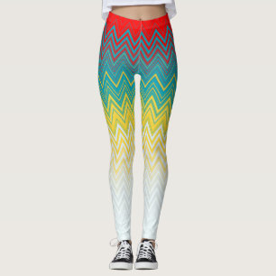 Legging Padrão Zigzag Chic Único Amarelo Azul Vermelho