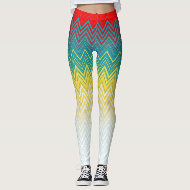 Legging Padrão Zigzag Chic Único Amarelo Azul Vermelho (Frente)