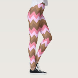 Legging Padrão ZigZag cor-de-rosa e castanho
