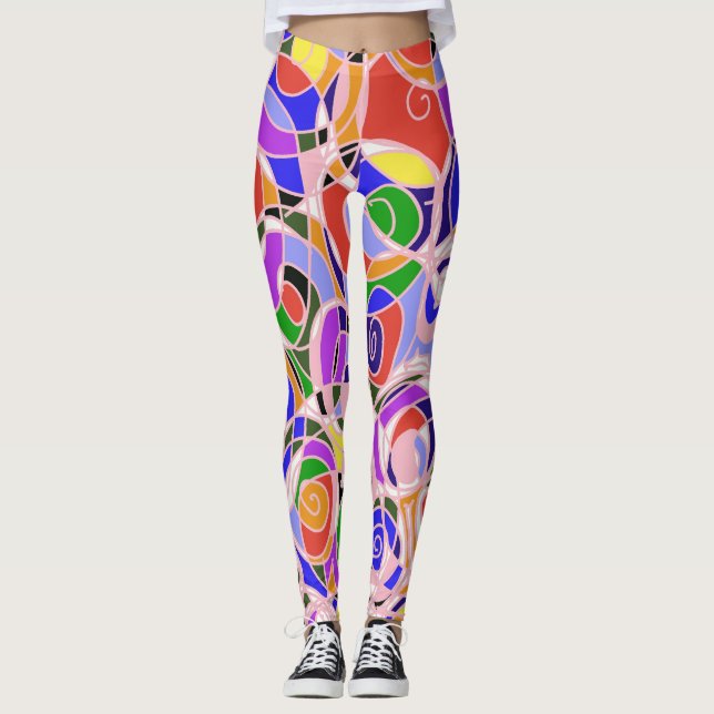 Legging Padrões Abstratos Giratórios Pastel (Frente)