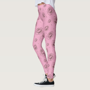 Legging Padrões bonito de Flores e Petais Rosa