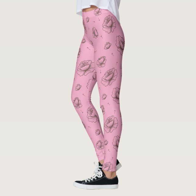 Legging Padrões bonito de Flores e Petais Rosa (Esquerda)