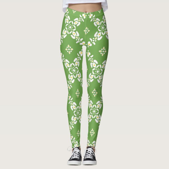 Legging padrões brancos do leste lindas meninas verdes (Frente)