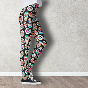 Legging Padrões coloridos de crânios de açúcar em pret