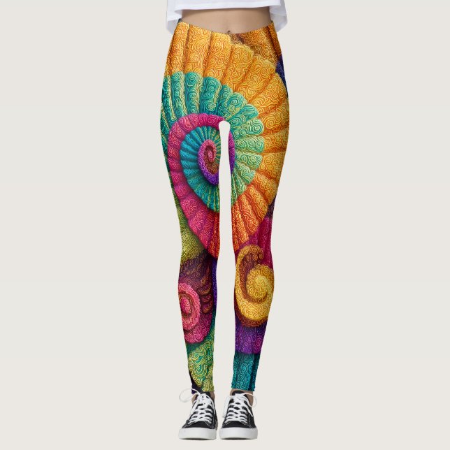 Legging Padrões de Abstrato espiral vibrantes (Frente)