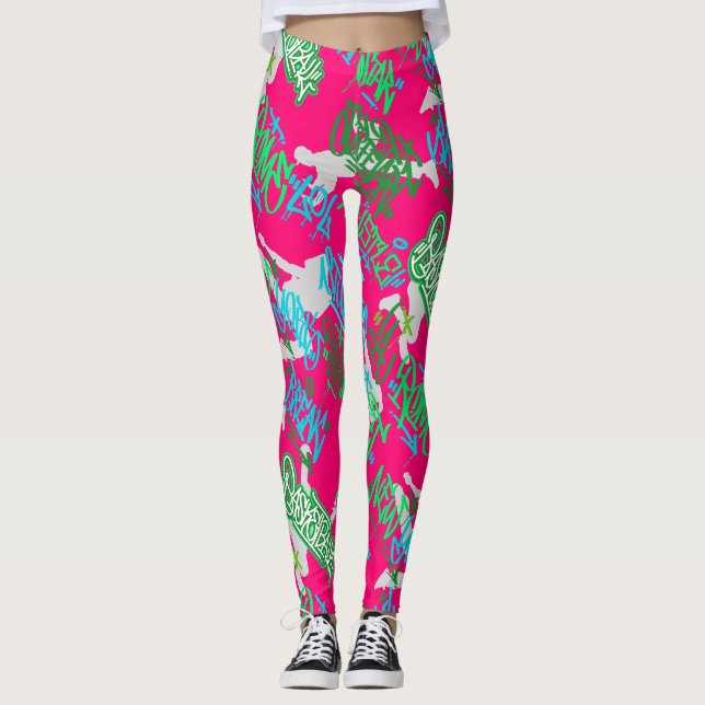 Legging Padrões de Artes de Rua Hip Hop B Rosa BG (Frente)