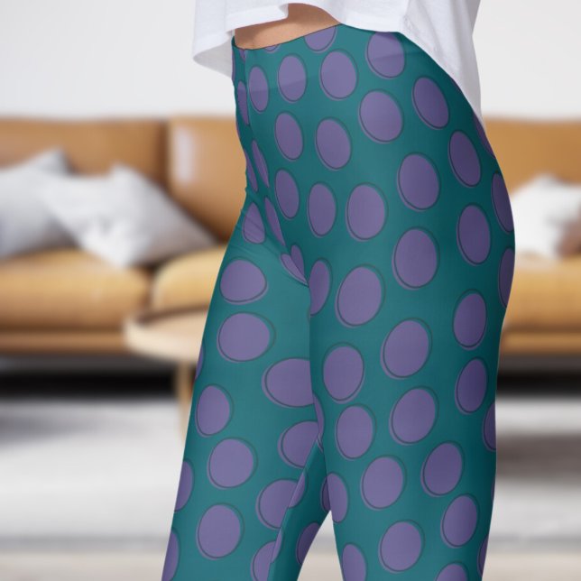 Legging Padrões de Bolinhas rosa e chá verde lindos (Gorgeous Green Teal and Pink Polka Dot Pattern Leggings)