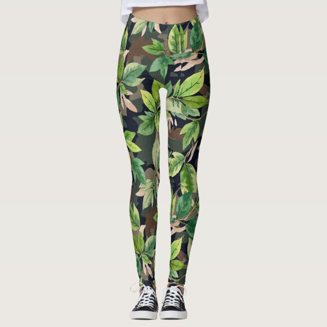 Legging Padrões de Camo de Folhas que se Parecem (Frente)