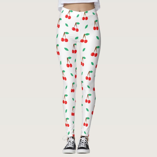 Legging Padrões de cerejas doces em branco (Frente)