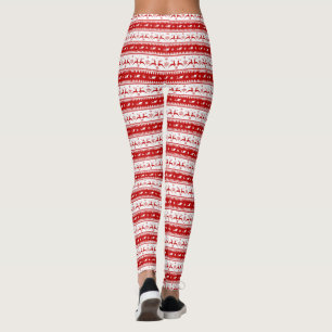 Legging Padrões de cervo e salga de Natal branco e vermelh