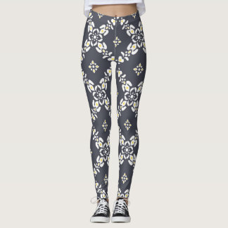 Legging padrões de cinza folhas fluidas