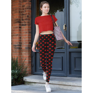 Legging Padrões de Coração Vermelho Adoram o trabalho e