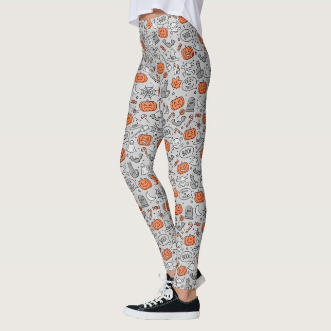 Legging Padrões de Doodle de Halloween para Crianças Bonit (Esquerda)