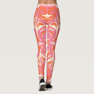 Legging Padrões de espiral a rosa, laranja e creme