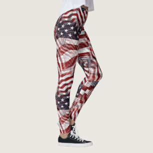 Legging Padrões de estrelas da bandeira americana Red Whi