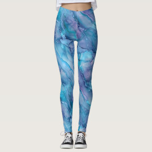 Legging Padrões de Fluido de Criações Púrpuras e Azuis em