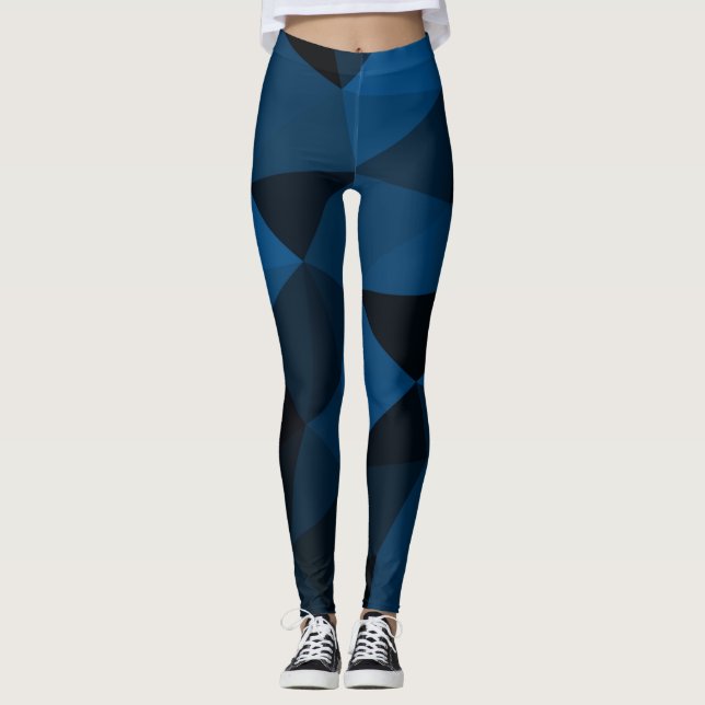 Legging Padrões de malha geométrica azul-escuro e preto (Frente)