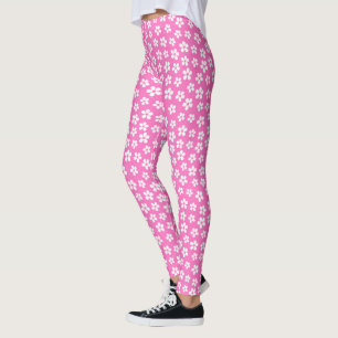 Legging Padrões de margarida rosa-branca-branca-branca, Im