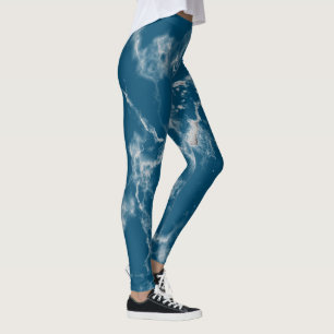 Legging Padrões de mármore branco-Na moda azul-azul do-a