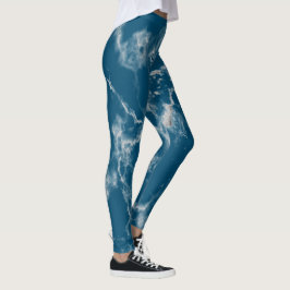 Legging Padrões de mármore branco-Na moda azul-azul do-aqu