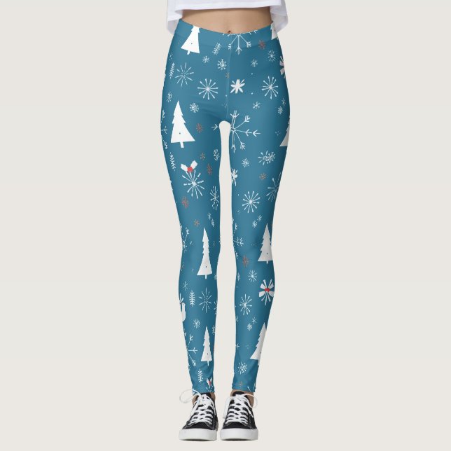 Legging Padrões de neve de Natal sem costura (Frente)