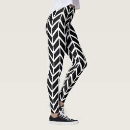 Legging Padrões de ossos de Black White Herringbone Natal