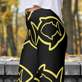 Legging Padrões de queixo preto e amarelo fabulosos