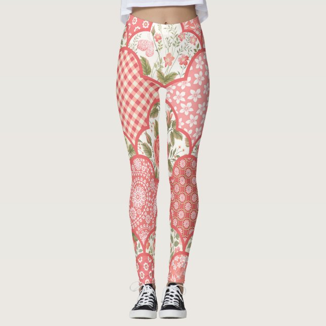 Legging Padrões de retalhamento de Rosas de Pastel (Frente)