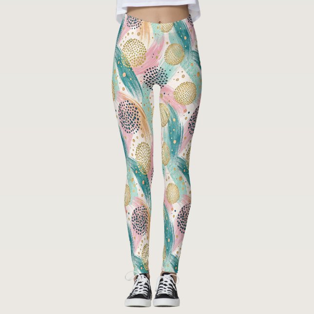 Legging Padrões de Traço e Ponto abstrato - Acentos Dourad (Frente)