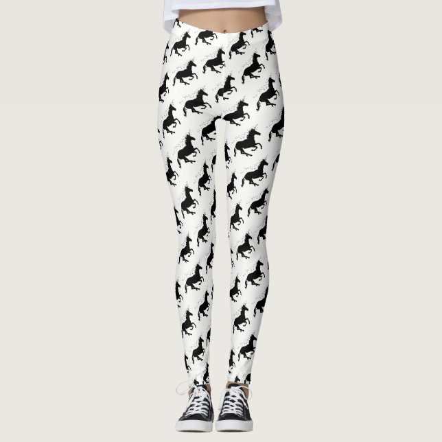 Legging Padrões de Unicórnio Mágico e Bonito, Preto e Bran (Frente)