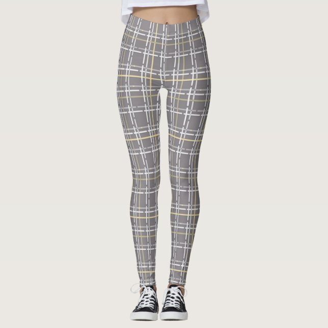 Legging Padrões de Xadrez castanho/cor amarela Pernas femi (Frente)