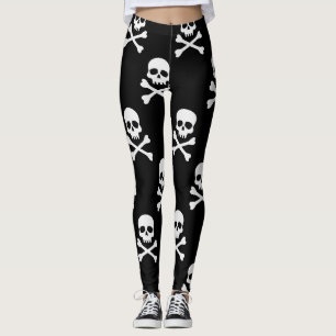 Legging Padrões do crânio branco e ossos cruzados