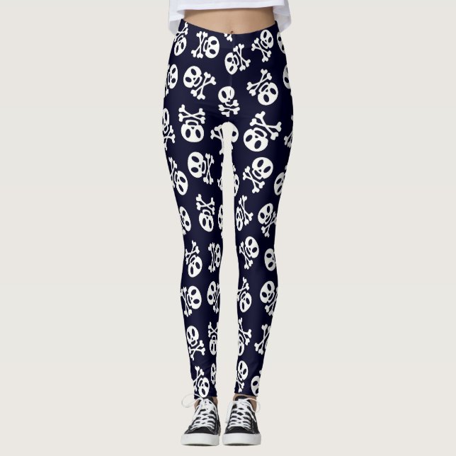 Legging Padrões do crânio branco e ossos cruzados (Frente)
