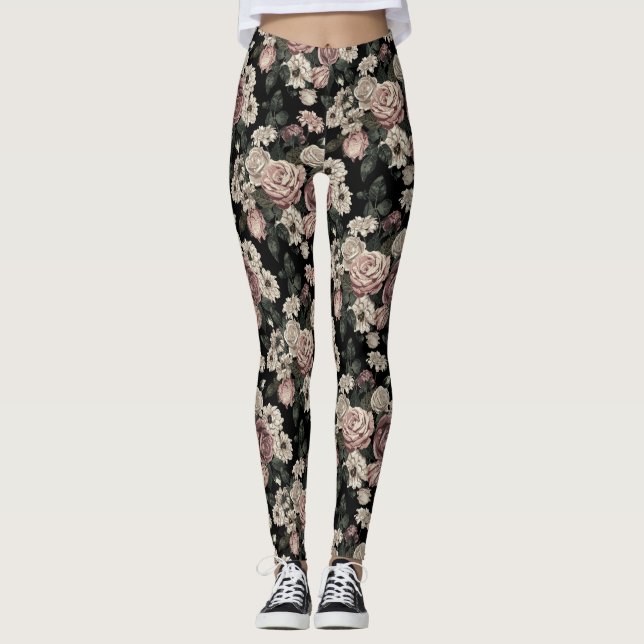 Legging Padrões Elegantes Blush Rustic Flowers Jardim Flor (Frente)