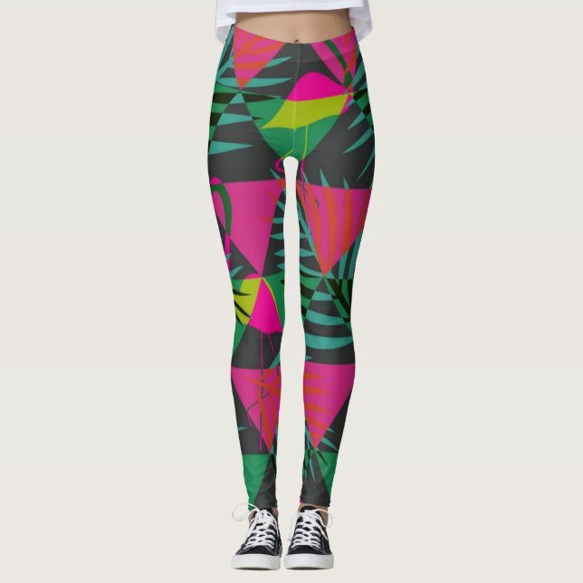 Legging Padrões Flamingo sem costura com ornamento de triâ (Frente)