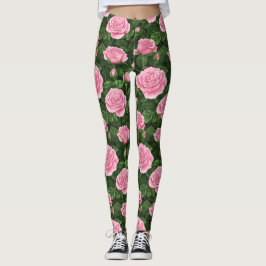 Legging Padrões Florais de Rosas Rosa