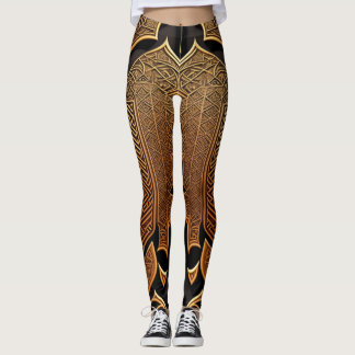 Legging Padrões Geométricos Pretos e Ouro