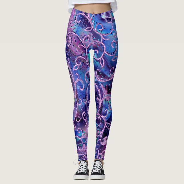 Legging Padrões Giratórios de Enfeites de Contas de Vidro (Frente)