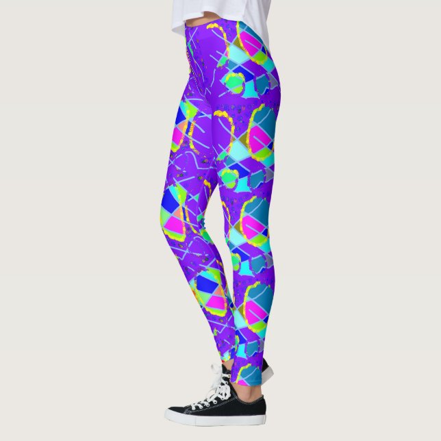 Legging padrões múltiplos em coxas roxas azuis (Esquerda)