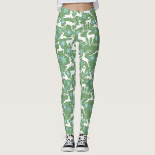 Legging Padrões para as renas de Natal, branco 02 L Verde