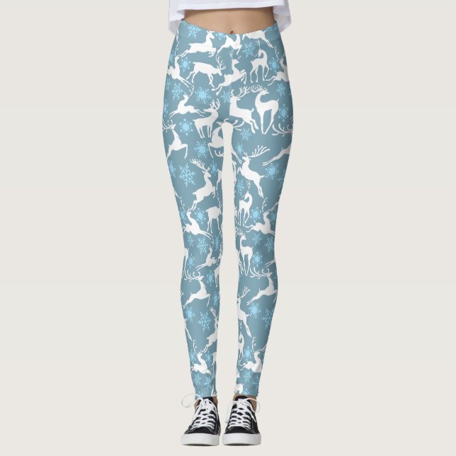 Legging Padrões para as renas de Natal, Cinzas brancas 02  (Frente)