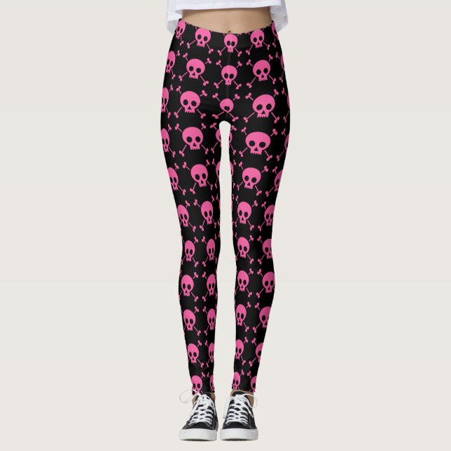 Legging Padrões Pretos Cor-de-rosa-gótico Legal (Frente)