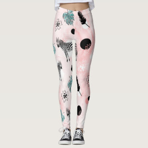 Legging Padrões Tie-Dye das Folhas Tropicais Zebras