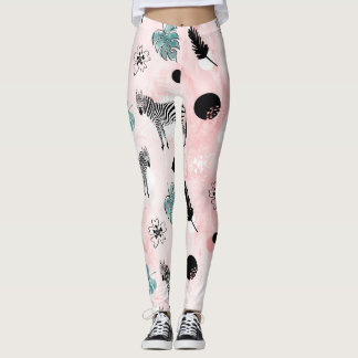 Legging Padrões Tie-Dye das Folhas Tropicais Zebras